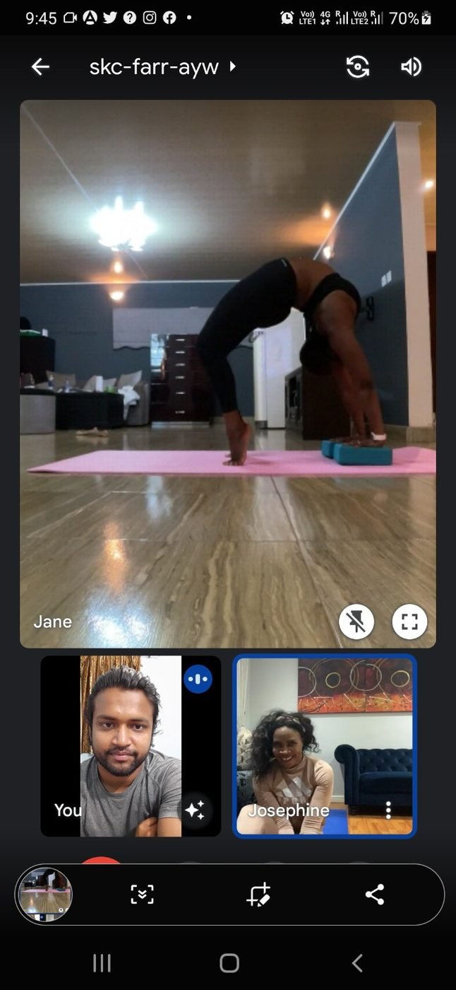 A small live session with two students practising together online
